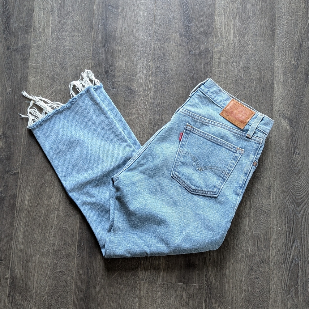 Levi's 501 Cropped Raw Hem Distressed Light Wash Button Fly Jeans - Picture 2 of 15